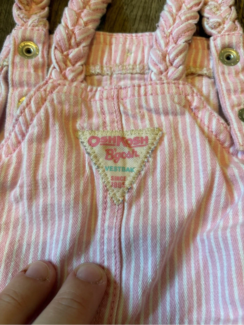 Vintage Y2K 2010s Oshkosh B’Gosh Vestbak Shortalls Overalls Pinstripe Pink 4T